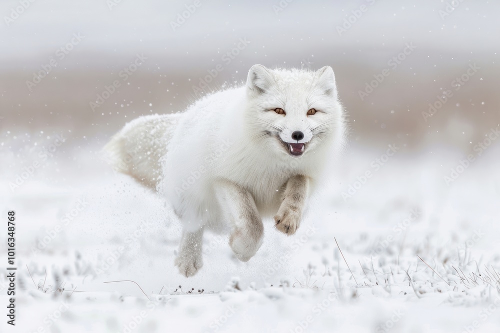 Obraz premium Arctic fox running through snow
