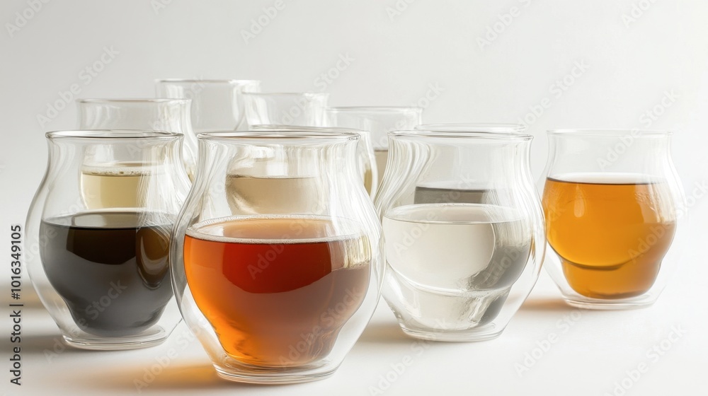 A group of layered, double-walled glasses, creating a floating liquid illusion that adds a new perspective to every sip. A group of layered, double-walled glasses, creating a floating liquid illusion that adds a new perspective to every sip.