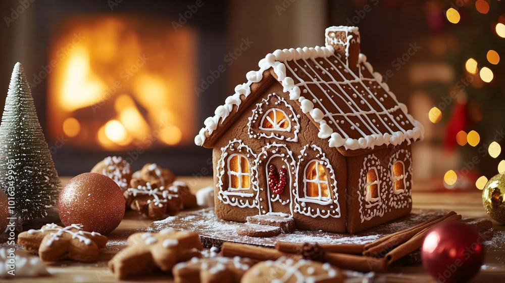 Gingerbread house surrounded by Christmas cookies and festive decor
Gingerbread house surrounded by Christmas cookies and festive decor