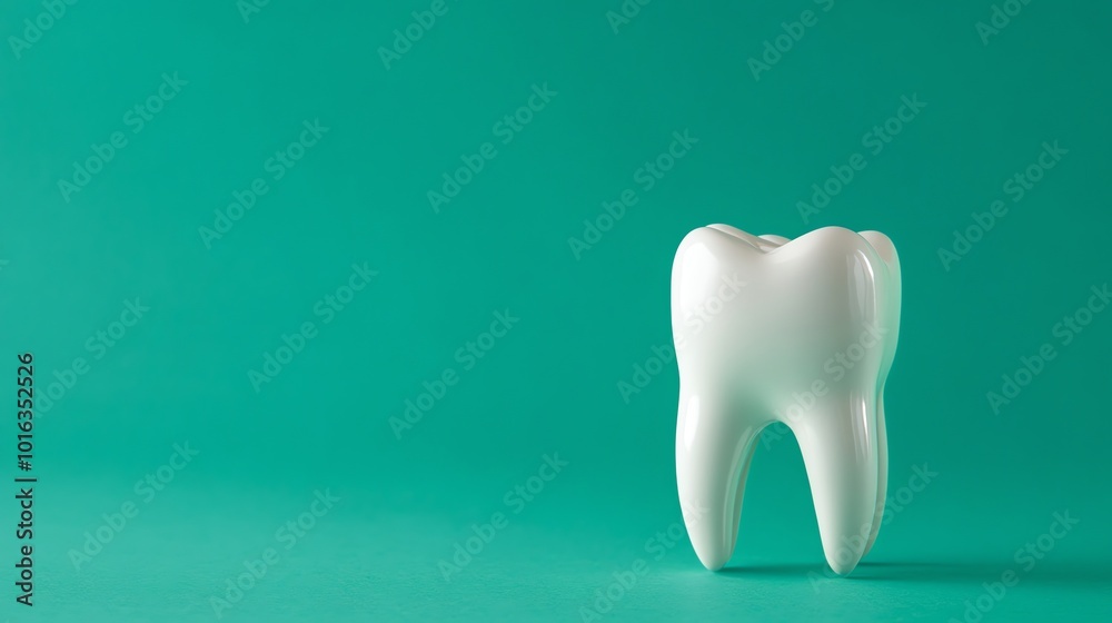 A white tooth on a teal background. A white tooth on a teal background.