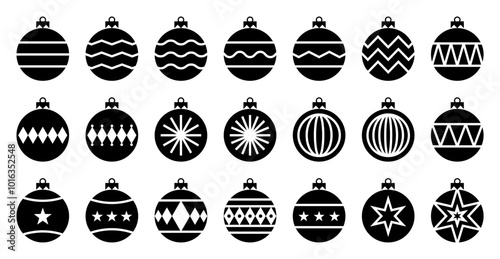 Christmas Tree Ornament Vector Set. Collection of Christmas Ball Illustrations. Christmas Bauble Decorations with Geometric Designs. 