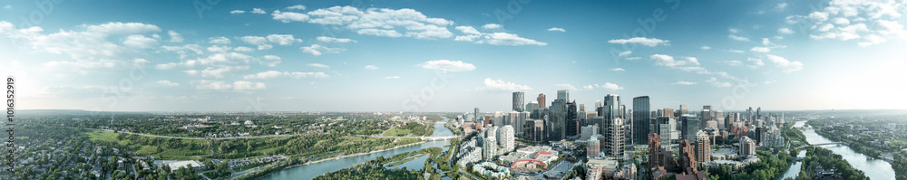 Panoramic aerial view of Calgary at sunset, Alberta - Canada Panoramic aerial view of Calgary at sunset, Alberta - Canada