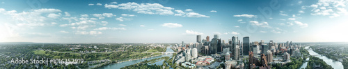 Panoramic aerial view of Calgary at sunset, Alberta - Canada