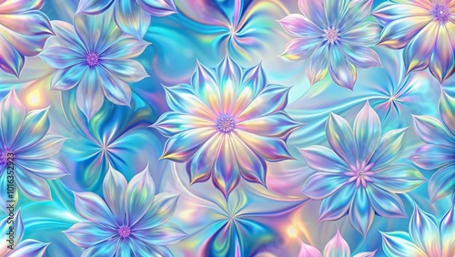 Holographic celestial floral seamless pattern