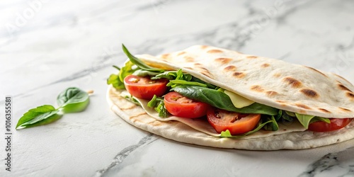 Homemade piadina Romagnola on white marble counter photo