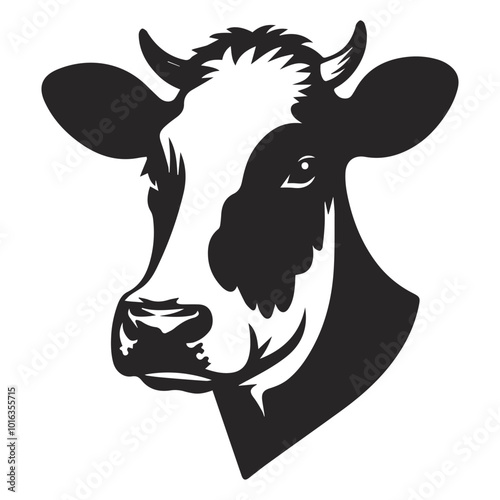 Black and white silhouette of a cow with horns