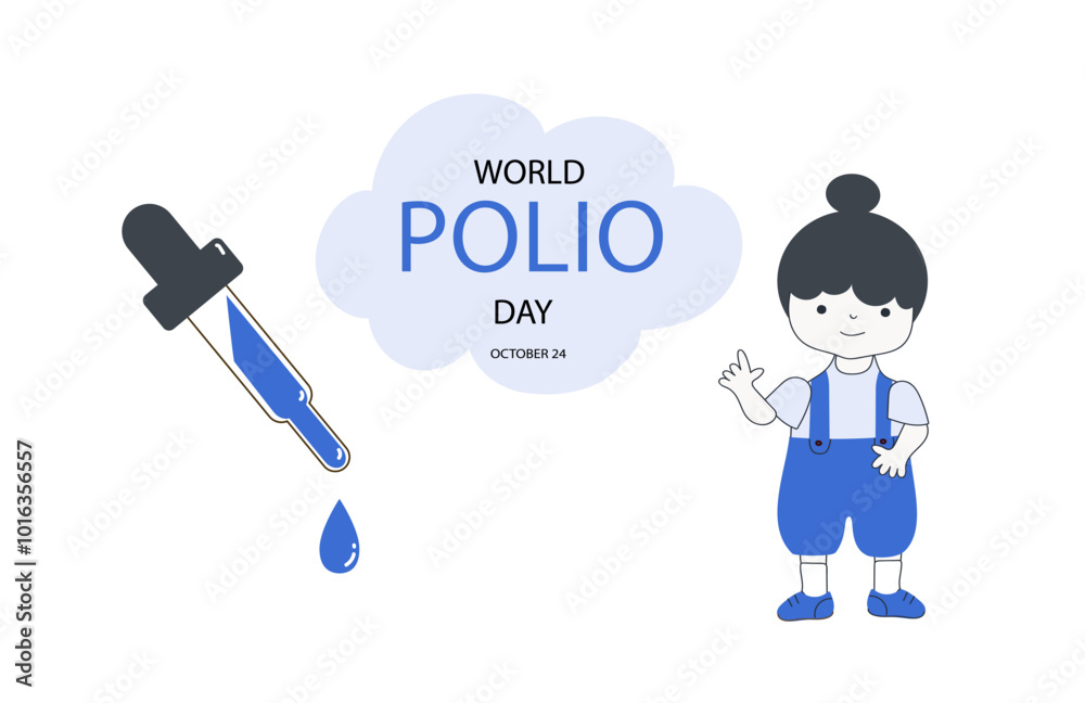 World Polio Day vector banner. Cute fun children on pastel background. Doodle vector flat cartoon illustration for information flyers, posters.