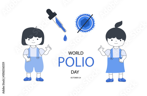 World Polio Day vector banner. Cute fun children on pastel background. Doodle vector flat cartoon illustration for information flyers, posters.