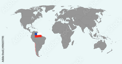 Pin map with Chile flag on world map. Vector illustration.