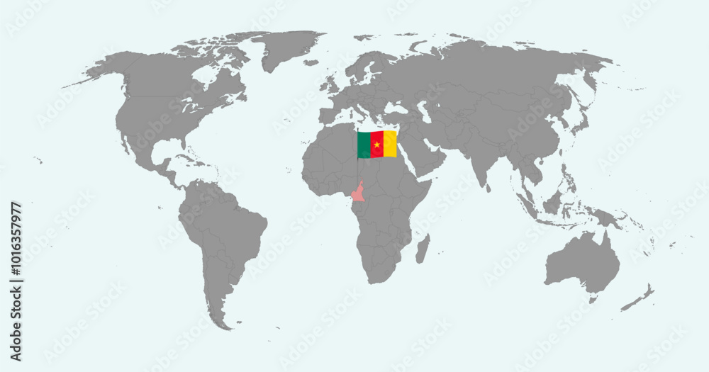 Obraz premium Pin map with Cameroon flag on world map. Vector illustration.