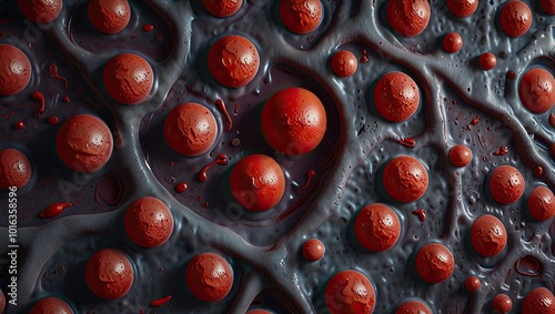 Highly detailed rendering about droplets of blood within the body, capturing their complexity and visceral beauty photo