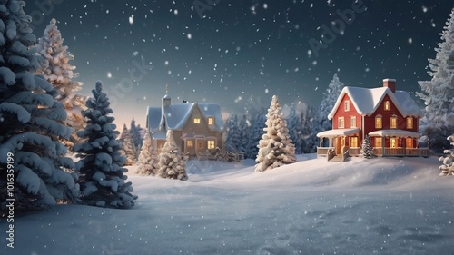 3d render christmas image of snow scenes background with copy space