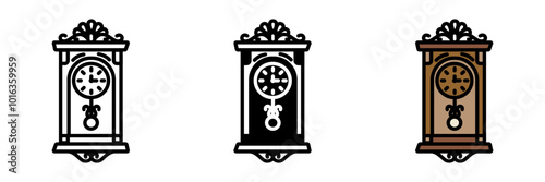 Antique Clock Icon, A timepiece from a bygone era, often elaborately designed, prized for its craftsmanship and mechanical precision.
