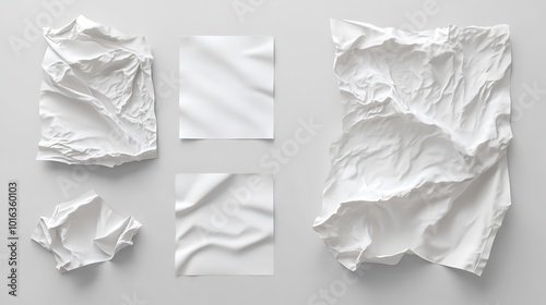 Mockup of crumpled white A4 paper with space for text on a white background