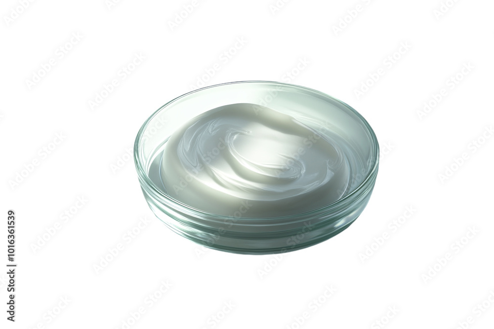 White cream spread on a glass plate, isolated on a white background. PNG transparent.