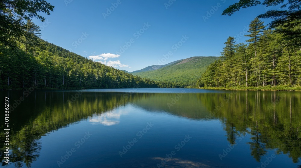 Scenic view of Swift Lake surrounded by lush forests, with clear blue skies and mountain reflections on the calm water. Scenic view of Swift Lake surrounded by lush forests, with clear blue skies and mountain reflections on the calm water.