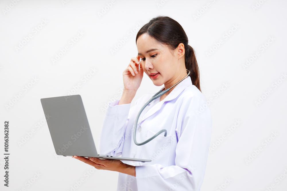 Asian female doctor standing smiling. Asian female doctor standing smiling.