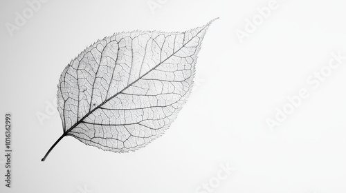 Minimalist Black and White Skeletonized Leaf With Detailed Vein Structures