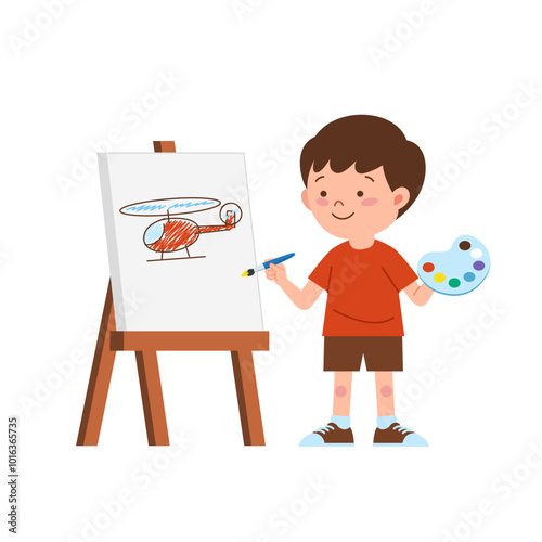 A boy drawing on canvas