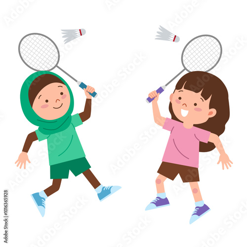 Kids playing badminton