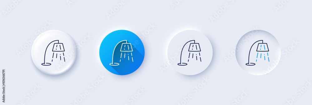 Stand lamp line icon. Neumorphic, Blue gradient, 3d pin buttons. Floor light sign. Interior illuminate symbol. Line icons. Neumorphic buttons with outline signs. Vector Stand lamp line icon. Neumorphic, Blue gradient, 3d pin buttons. Floor light sign. Interior illuminate symbol. Line icons. Neumorphic buttons with outline signs. Vector