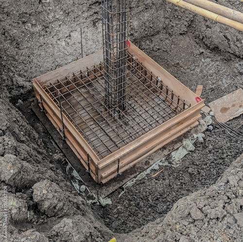 Vászonkép Formwork with reinforcement bar for pad footing