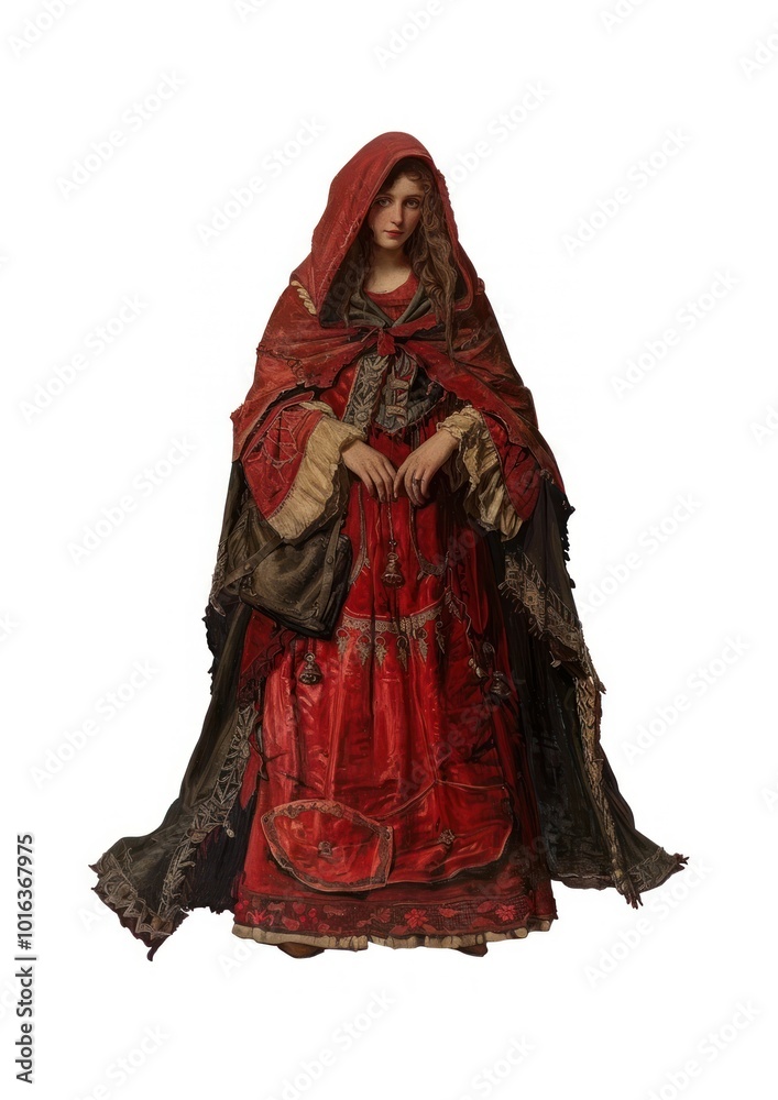 Naklejka premium Medieval woman in red cloak