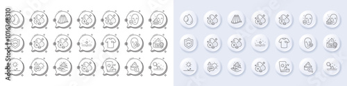 Face cream, Problem skin and Sunscreen line icons. White pin 3d buttons, chat bubbles icons. Pack of Skirt, Vitamin h, Vitamin d icon. Collagen skin, Uv protection, T-shirt pictogram. Vector