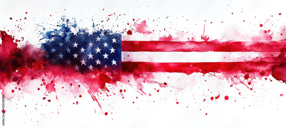 Watercolor Abstract American Flag Banner Watercolor Abstract American Flag Banner