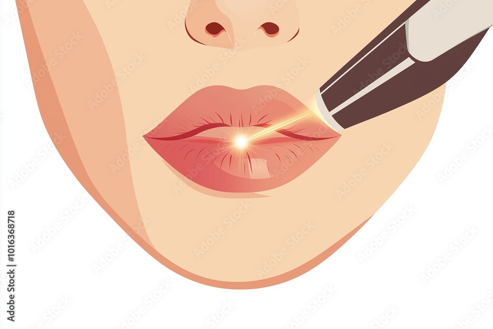 A flat illustration depicting the laser lip correction procedure, showcasing the technique and its benefits for enhancing lip shape and appearance