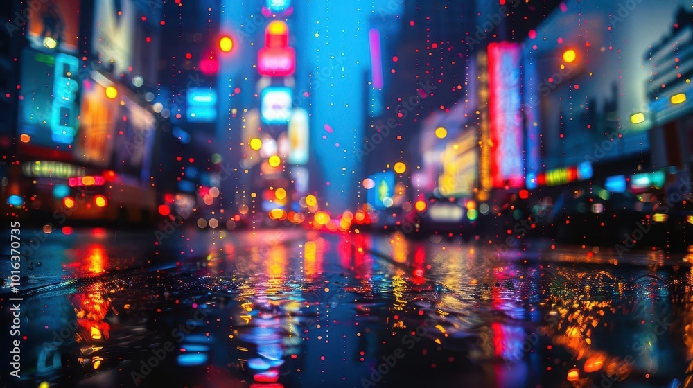 Cityscapes at night with vibrant neon lights, dynamic and colorful, Urban, Bright hues, Photograph, Nightlife glow