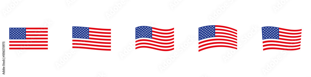 USA flag icon set. Stripes flags united states with stars. 4 July, Veteran and Memorial day vector banner. American national symbol isolated on transparent background. Vector illustration. USA flag icon set. Stripes flags united states with stars. 4 July, Veteran and Memorial day vector banner. American national symbol isolated on transparent background. Vector illustration.