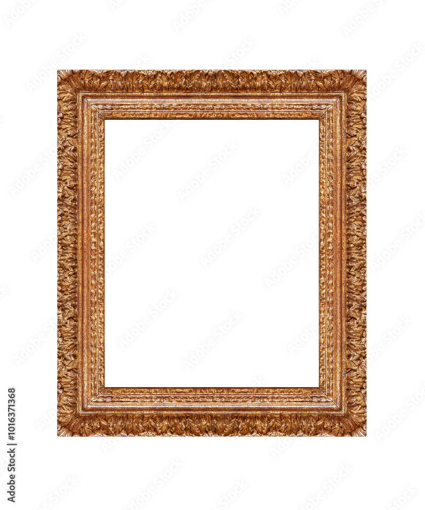 Antique golden picture frame isolated on white background. Antique golden picture frame isolated on white background.