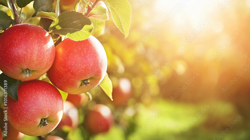 Red apples on tree in sunlight, vibrant orchard scene Red apples on tree in sunlight, vibrant orchard scene