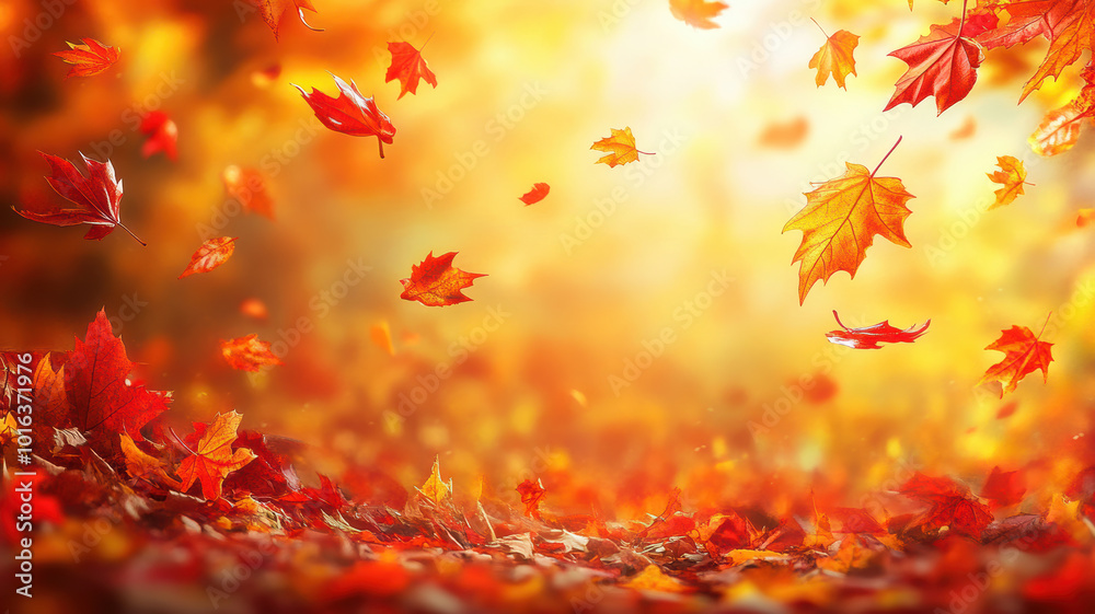 Fall season banner with maple leaves and sunlight Fall season banner with maple leaves and sunlight