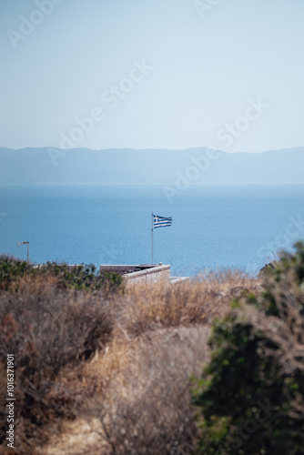 Greek flag on the seaside