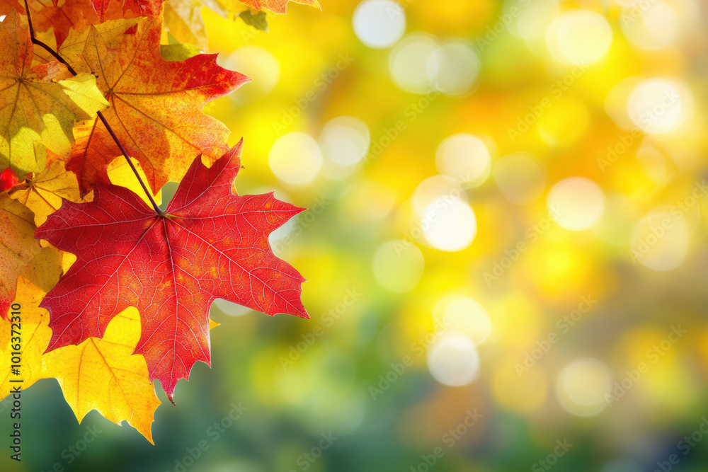 Autumn template with red maple leaves and sunlight Autumn template with red maple leaves and sunlight