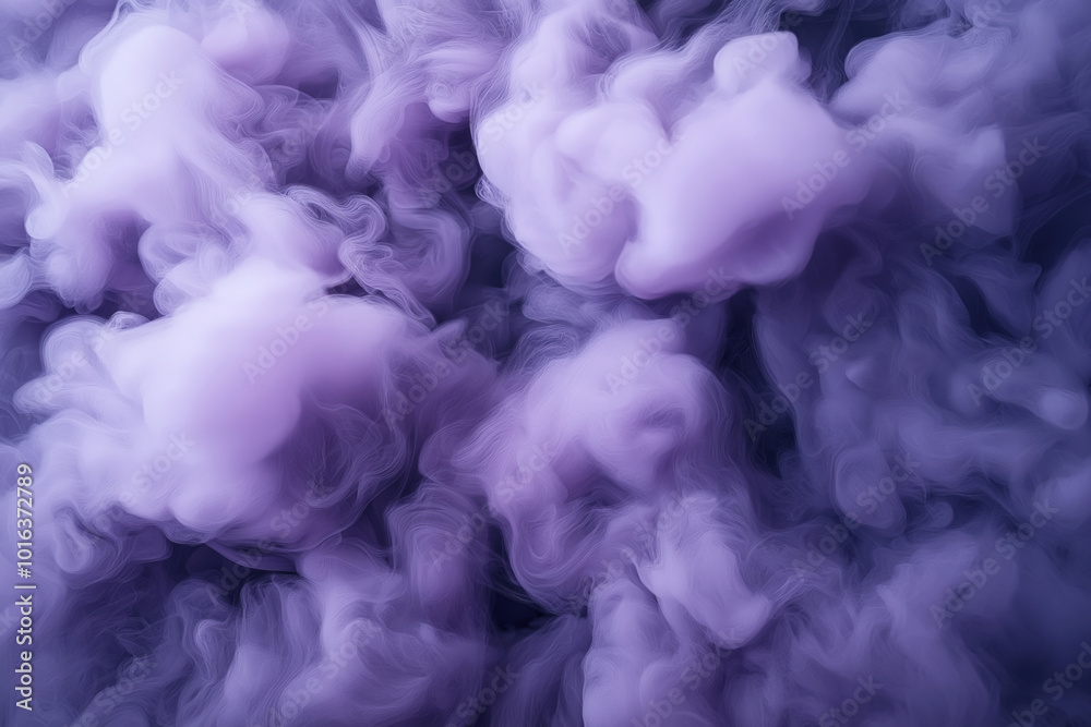 Fototapeta premium Abstract image featuring swirling clouds of lavender and purple smoke, creating an ethereal and mysterious atmosphere with soft, billowing shapes and intricate textures.