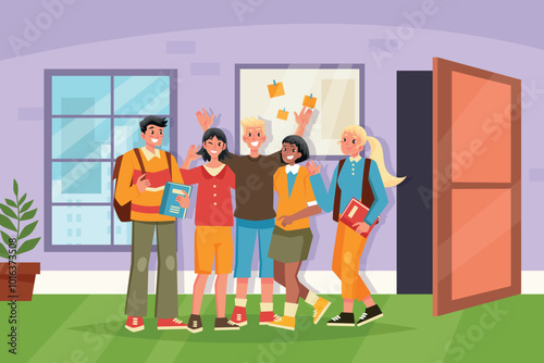 Diverse Group of Students in School Hallway