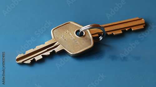 A photo of a set of keys on a keychain, featuring one key that represents a home. The keys are arranged neatly, showcasing a variety of shapes and sizes, symbolizing security, access, and the importan photo