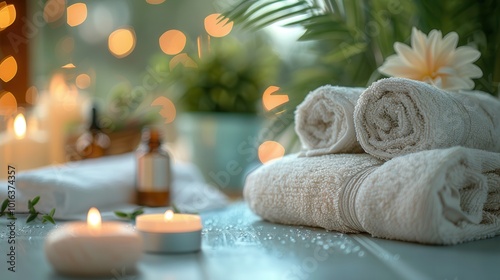 Cozy Spa Setup with Candles and Towels