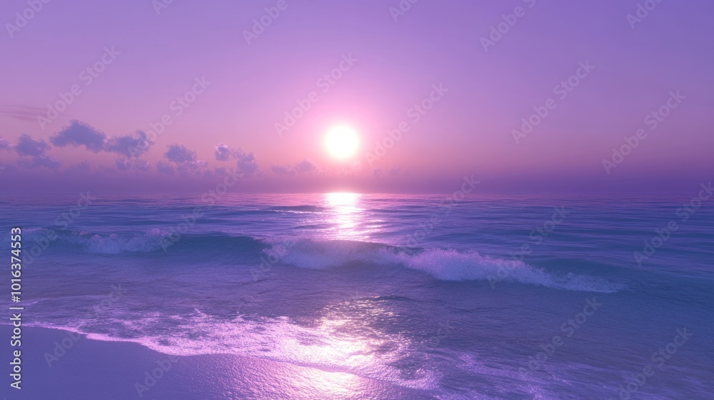 Fototapeta premium Serene sunset over calm ocean waters, creating a tranquil and picturesque landscape.