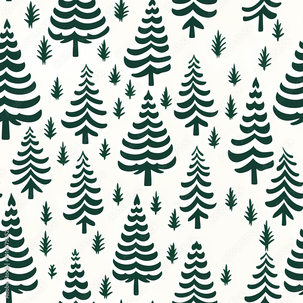 Seamless green Christmas tree pattern with minimalistic foliage on a white background Seamless green Christmas tree pattern with minimalistic foliage on a white background