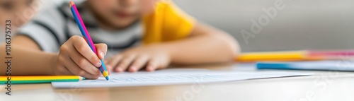 A child focused on drawing with colorful pencils, showcasing creativity and engagement in learning activities.