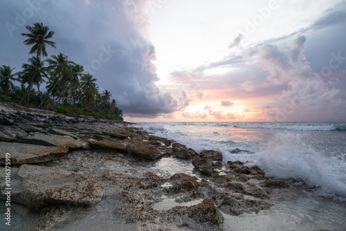 Beach in Fuvamulah in the Maldives in stormy weather