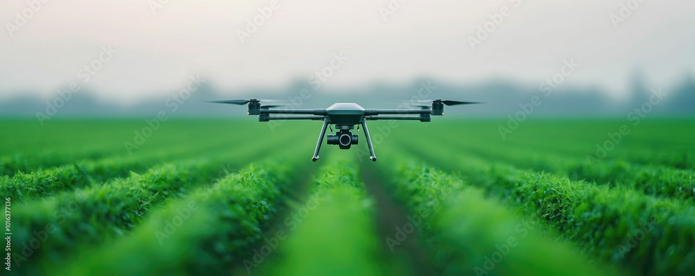 Aerial view of an AI controlled drone spraying pesticides or fertilizers on a lush green crop field in a precision farming smart agricultural Showcasing the latest advancements in food production Aerial view of an AI controlled drone spraying pesticides or fertilizers on a lush green crop field in a precision farming smart agricultural Showcasing the latest advancements in food production