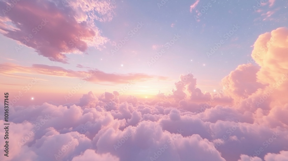 Dreamy sunset clouds with pastel colors and stars Dreamy sunset clouds with pastel colors and stars