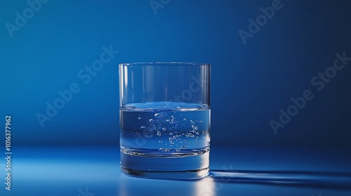 A glass of water on a blue background.