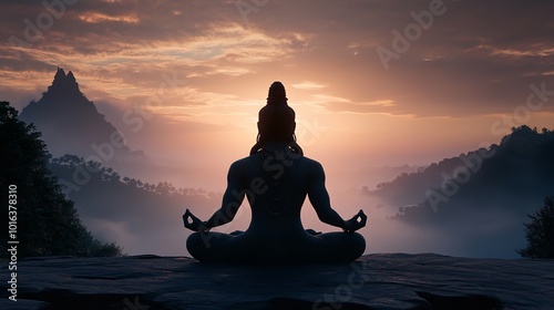 Silhouette of Lord Shiva in a Meditative Pose photo