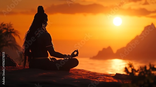 Silhouette of Lord Shiva in a Meditative Pose photo